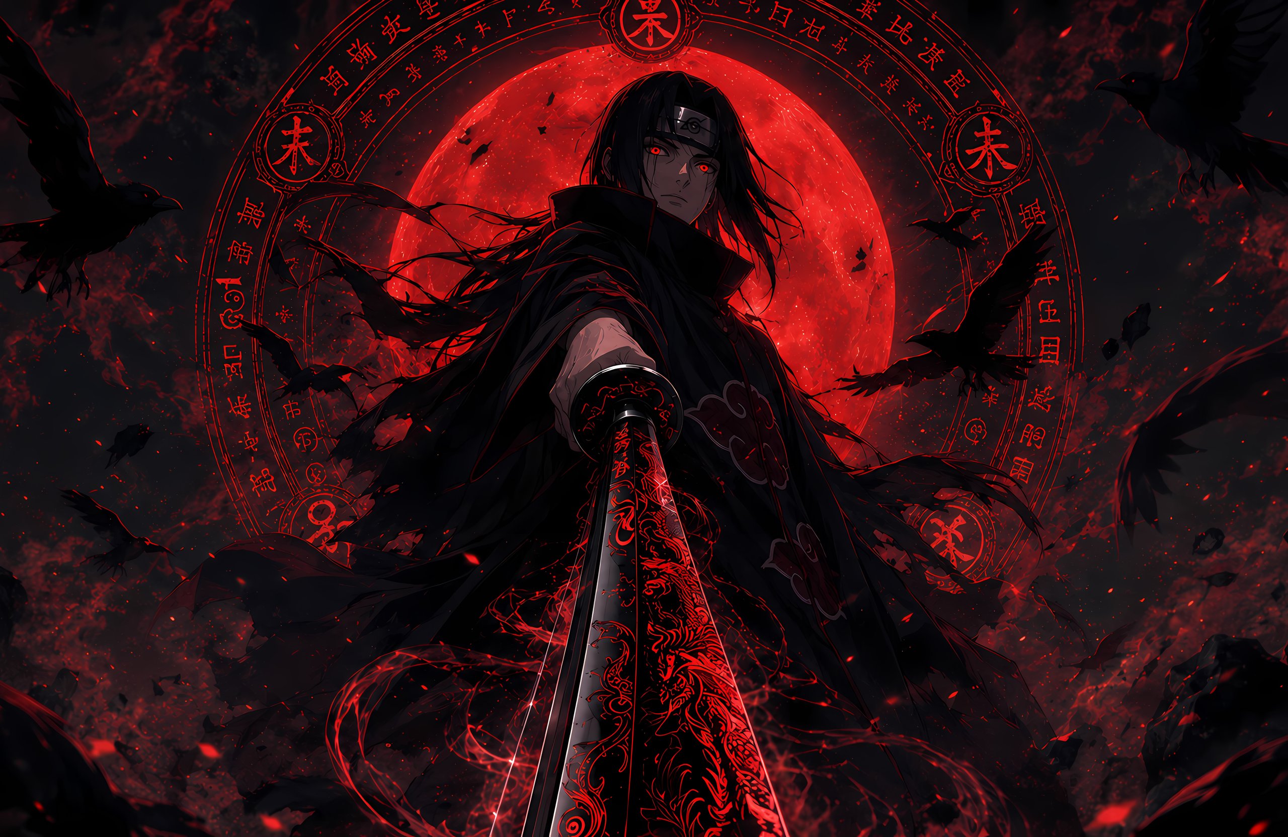 Itachi Uchiha Under the Red Moon - Wallpapers for Apple MacBook Air 13 M2″ in 2560x1664 resolution