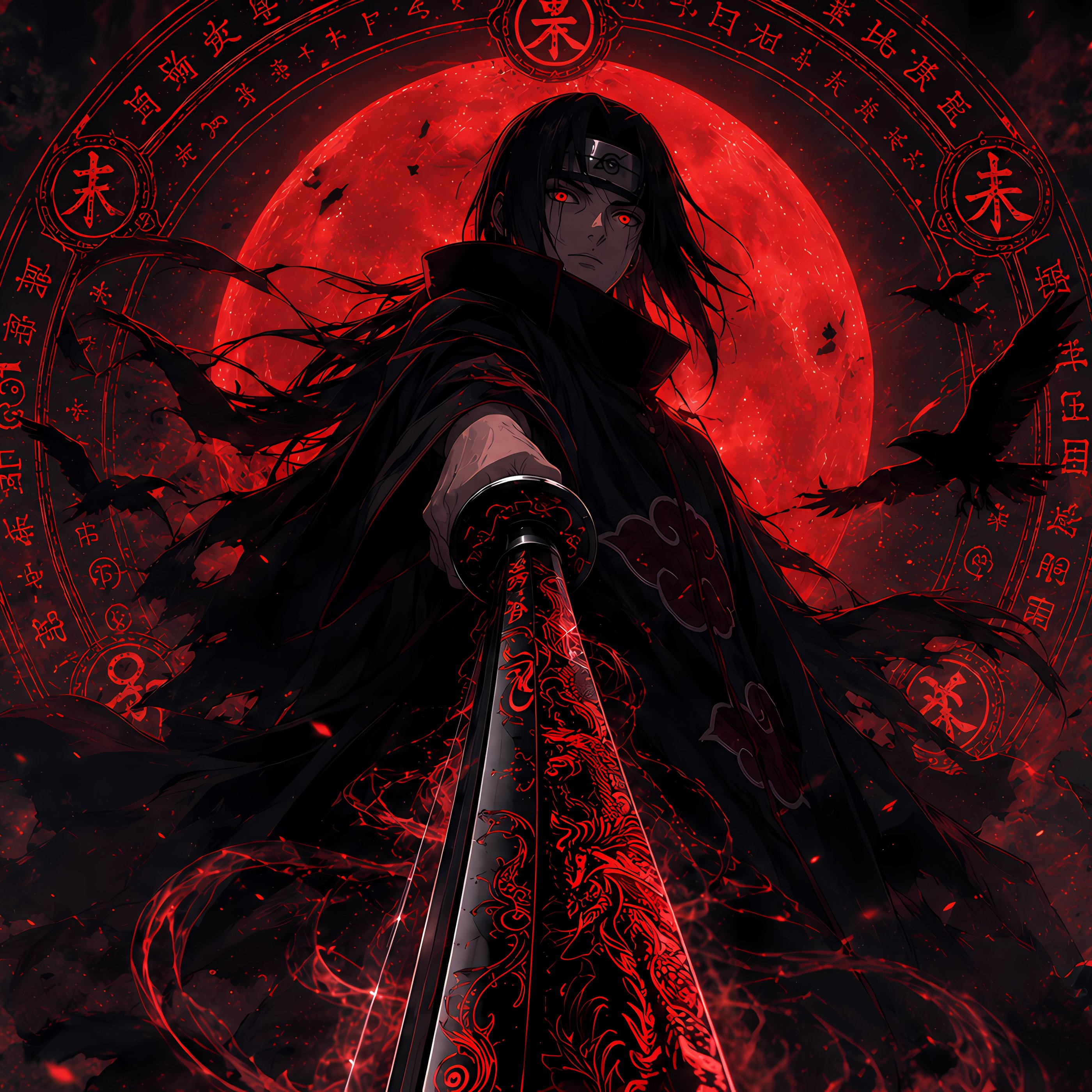 Itachi Uchiha Under the Red Moon - Wallpapers for Samsung Galaxy Tab S9+ in 2800x2800 resolution