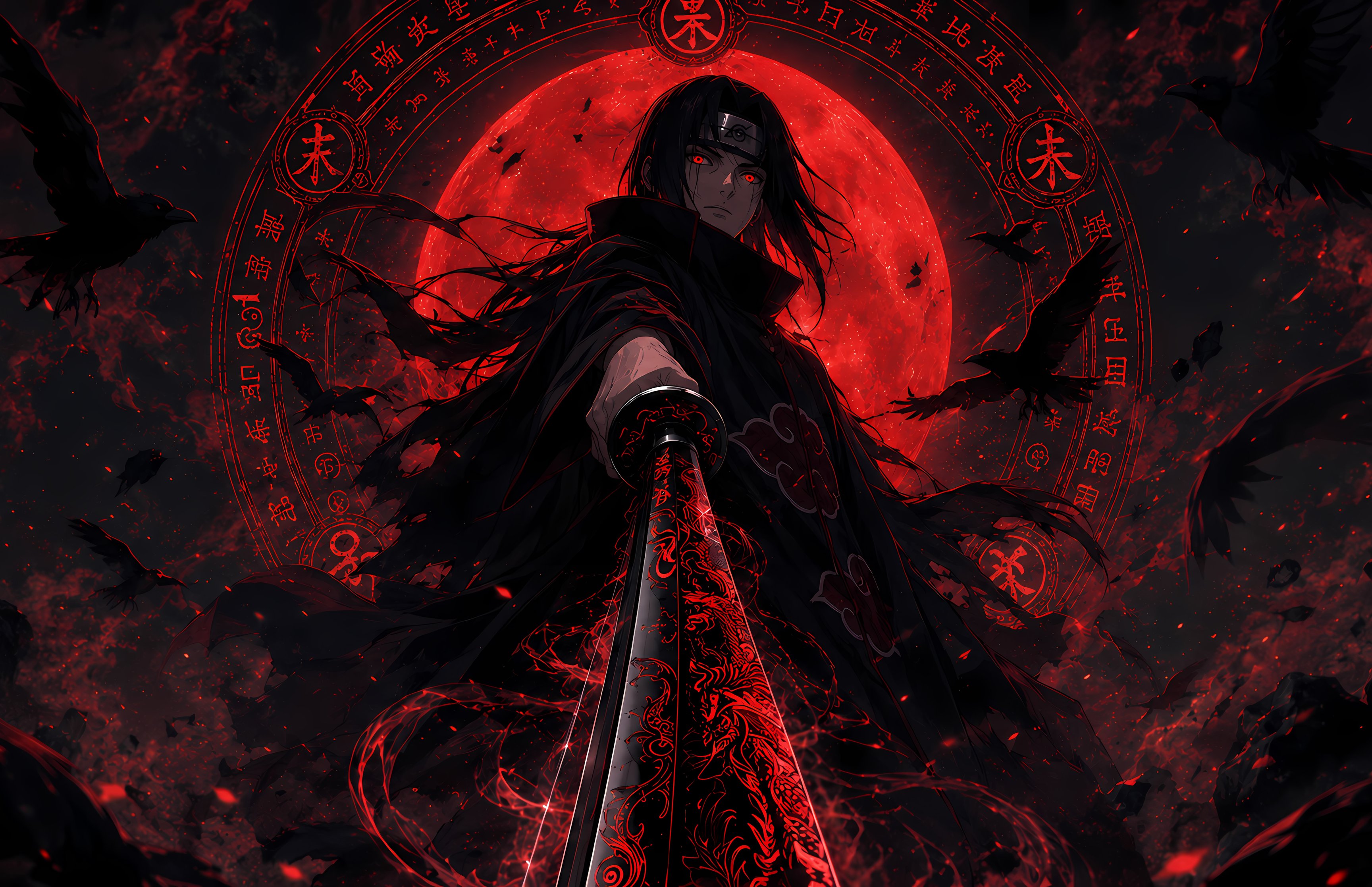 Itachi Uchiha Under the Red Moon - Wallpapers for Apple MacBook 16.2″ in 3456x2234 resolution