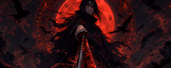 UltraWide 32:9 Warrior wallpapers (5120x1440): Itachi Uchiha, Naruto, katana, Moon