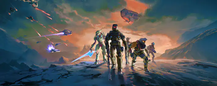 UltraWide 21:9 обои игры (3440x1440): Halo, солдат, космический корабль, взрыв