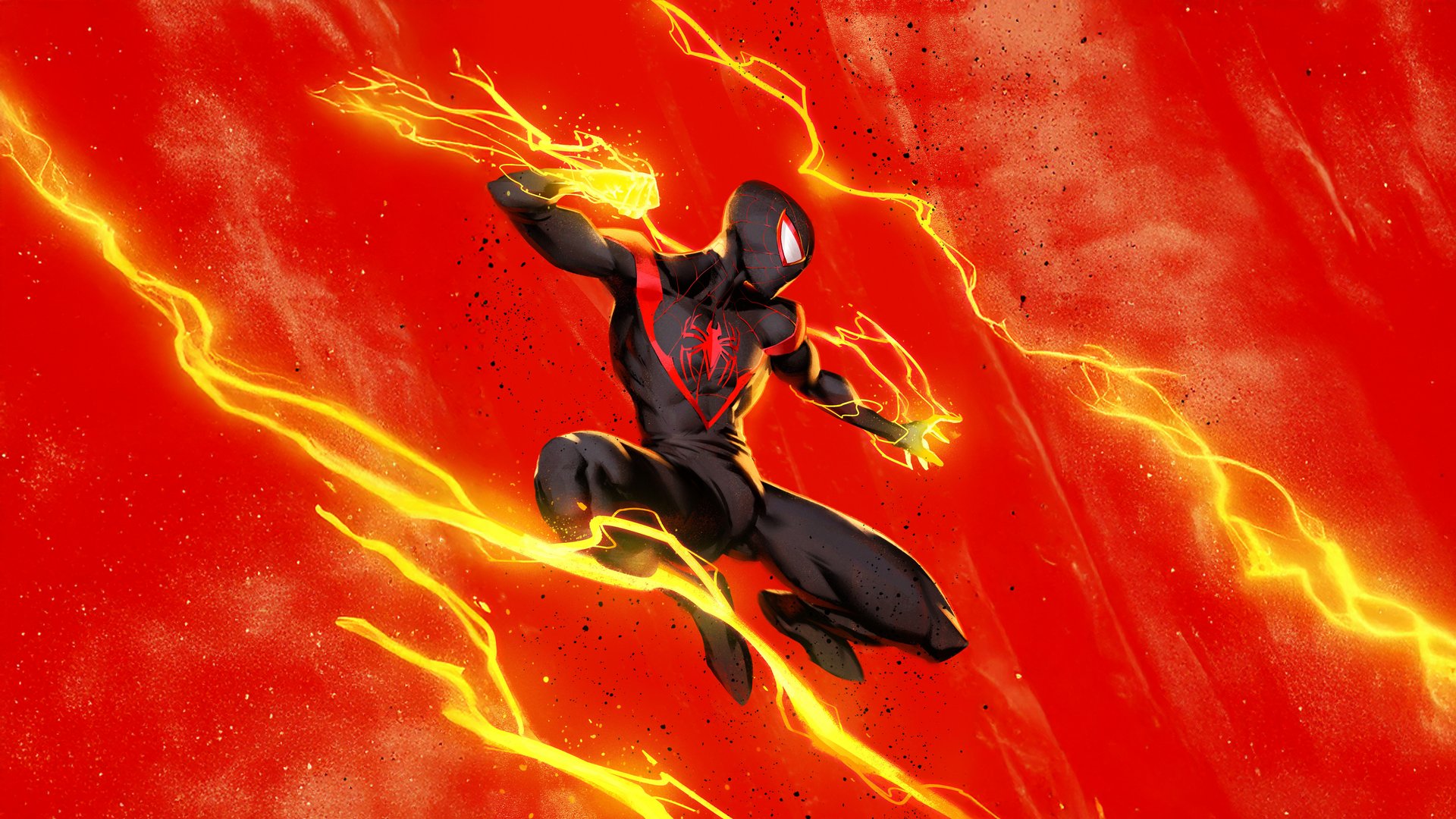 Miles Morales in a black Spider-Man costume - Full HD wallpapers in 1920x1080 resolution