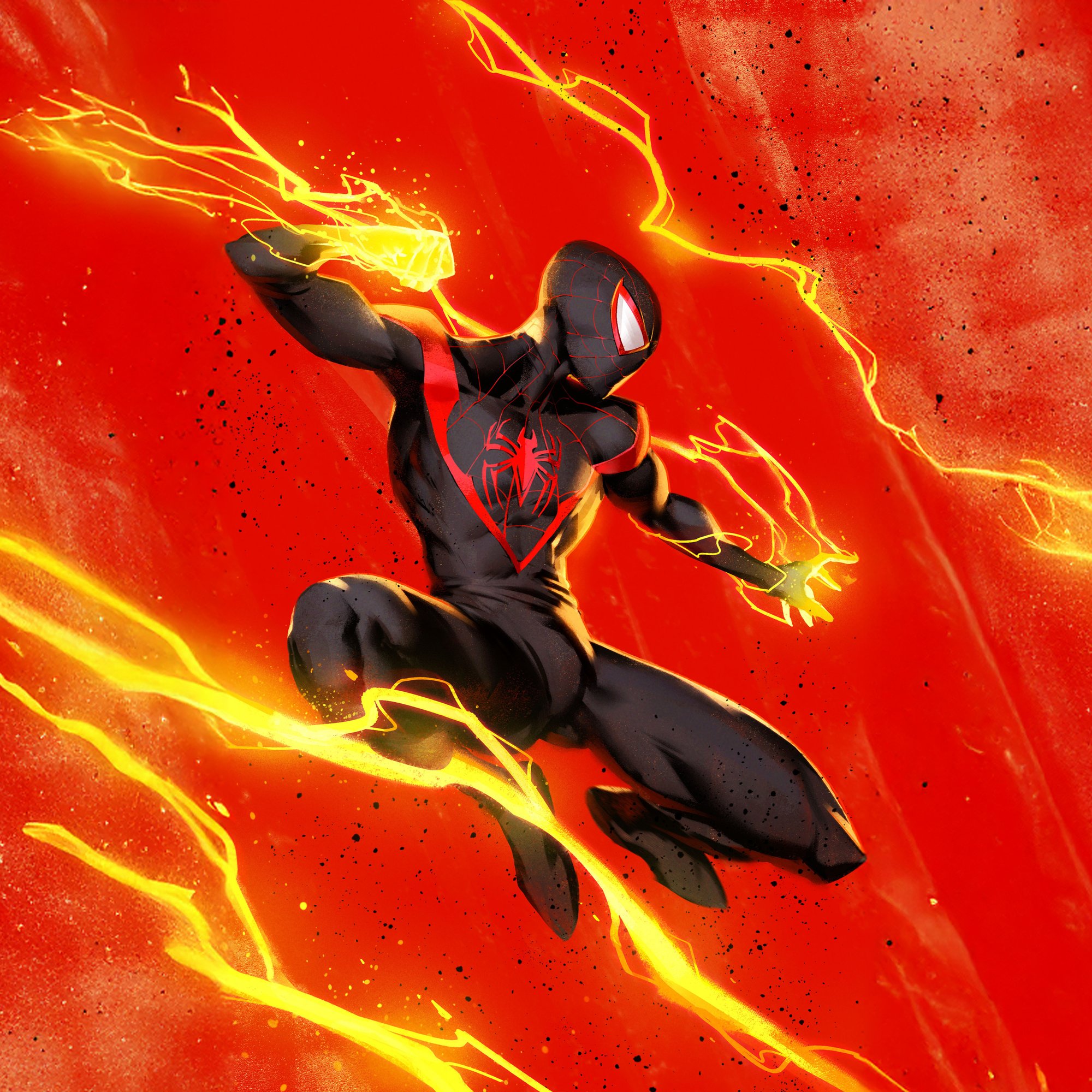 Miles Morales in a black Spider-Man costume - Wallpapers for Samsung/Xiaomi in 2000x2000 resolution