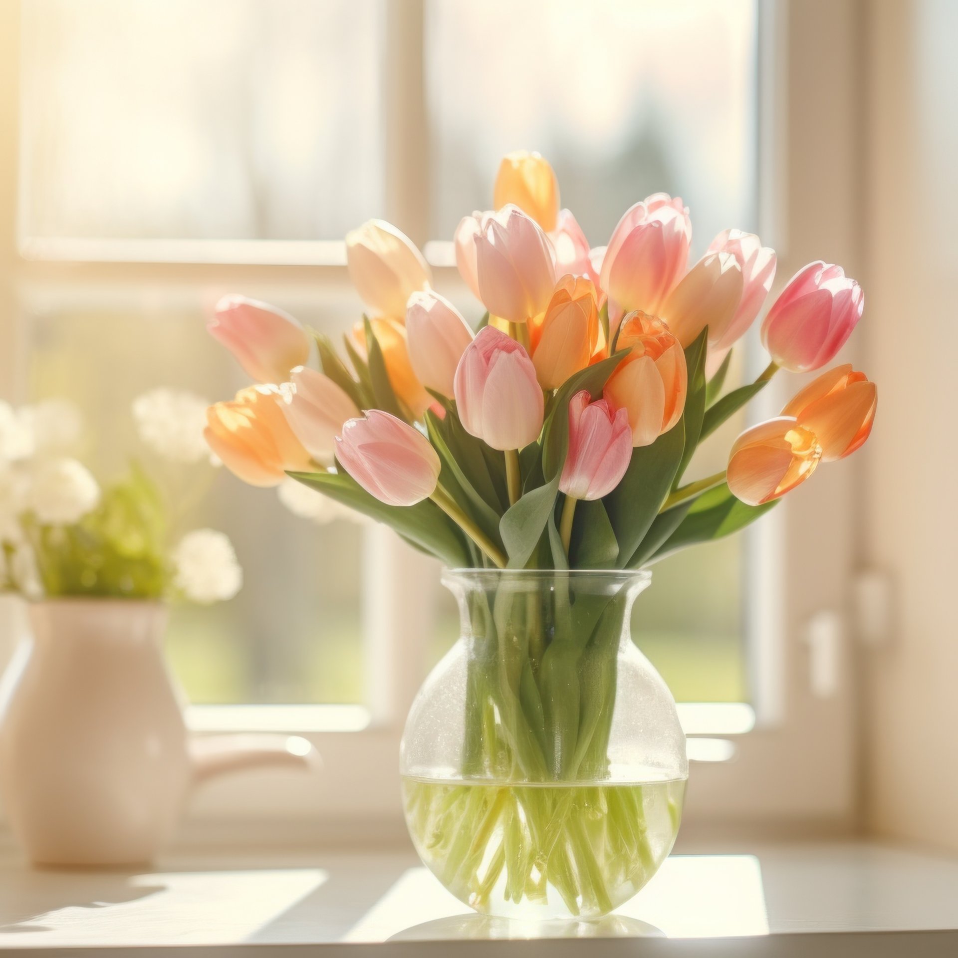 Pink Tulip Bouquet by the Window - Wallpapers for Samsung Galaxy Tab in 1920x1920 resolution