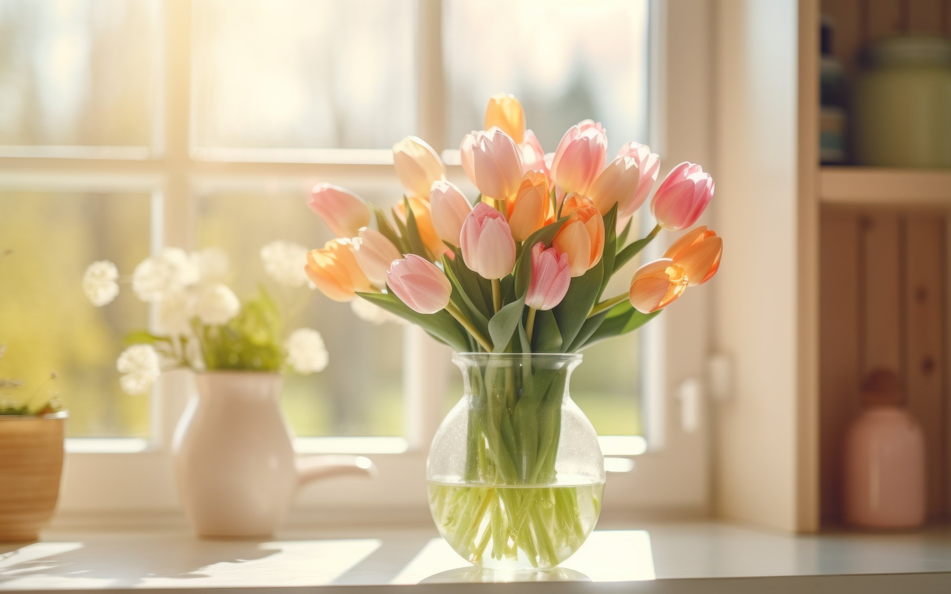 Pink Tulip Bouquet by the Window - Wallpapers for Apple MacBook 16″ in 3072x1920 resolution