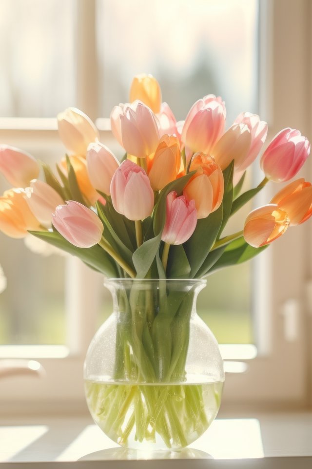 Pink Tulip Bouquet by the Window - Wallpapers for iPhone 4/4S in 640x960 resolution