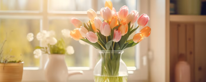 5K2K UltraWide 21:9 Sunrise wallpapers (5120x2160): tulip, bouquet, vase, window