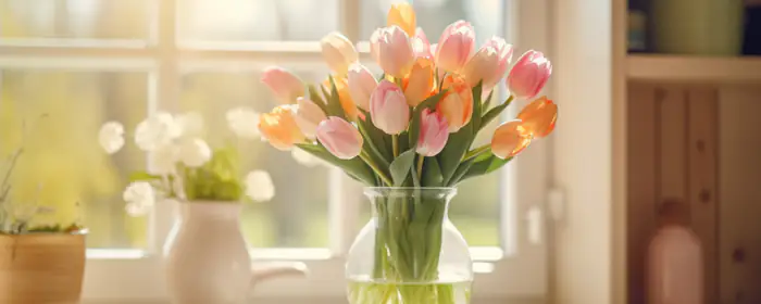 UltraWide 32:9 Table wallpapers (3840x1080): tulip, bouquet, vase, window