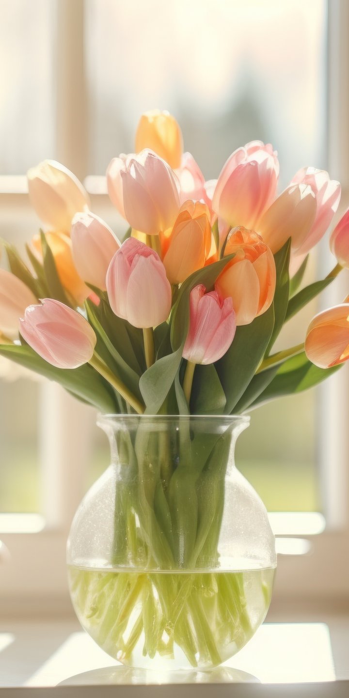 Pink Tulip Bouquet by the Window - Wallpapers for Samsung Galaxy A03s, Xiaomi Redmi 7A, POCO C3 in 720x1440 resolution