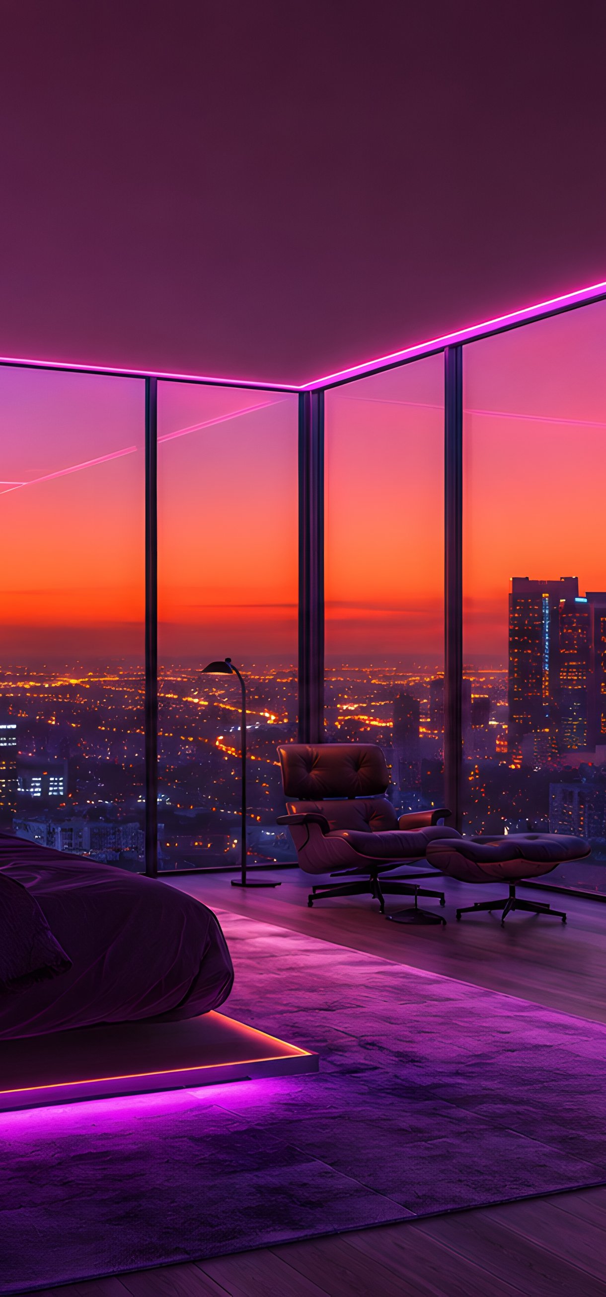 Modern bedroom with panoramic city view - Wallpapers for Xiaomi 17/17 Pro in 1220x2608 resolution