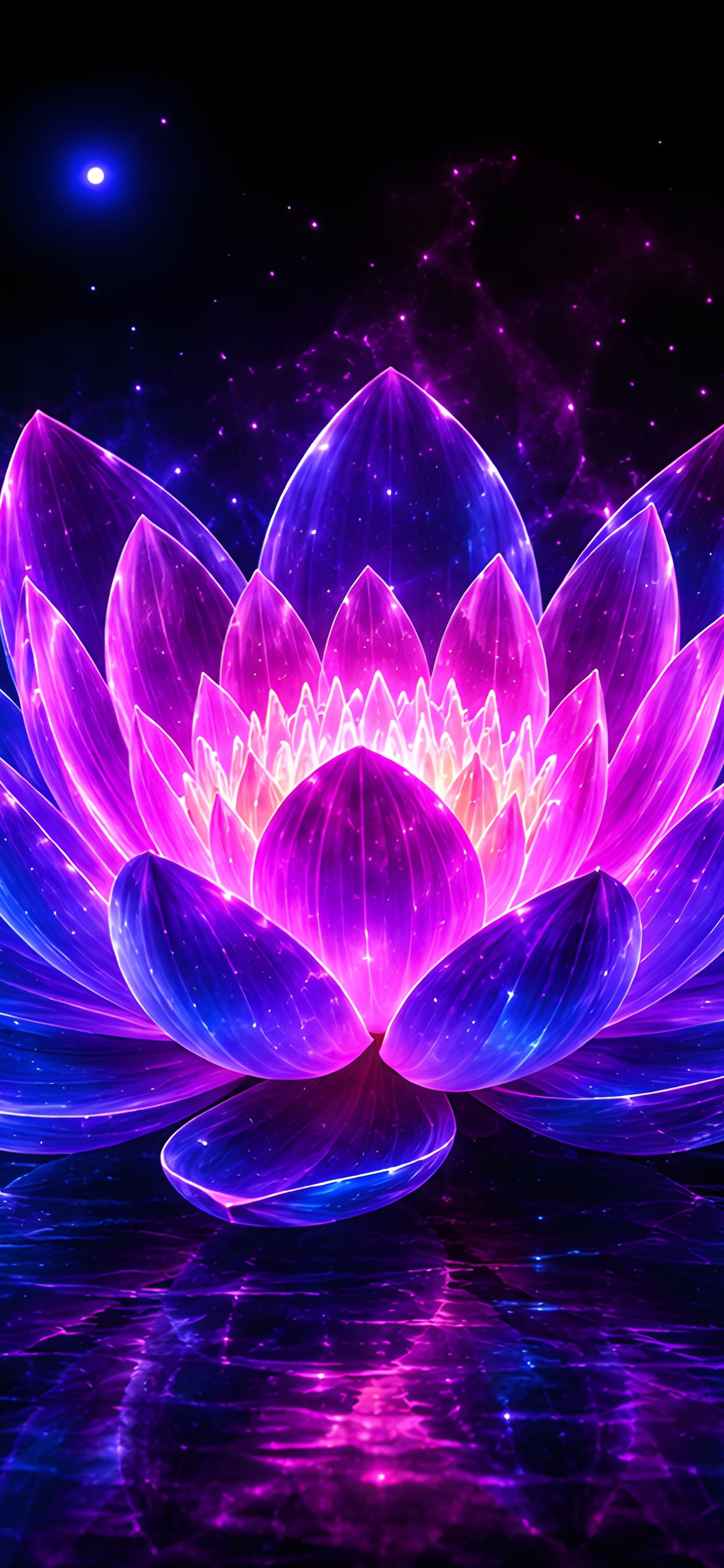 Neon lotus in the water at night - Wallpapers for iPhone 11 Pro Max in 1242x2688 resolution