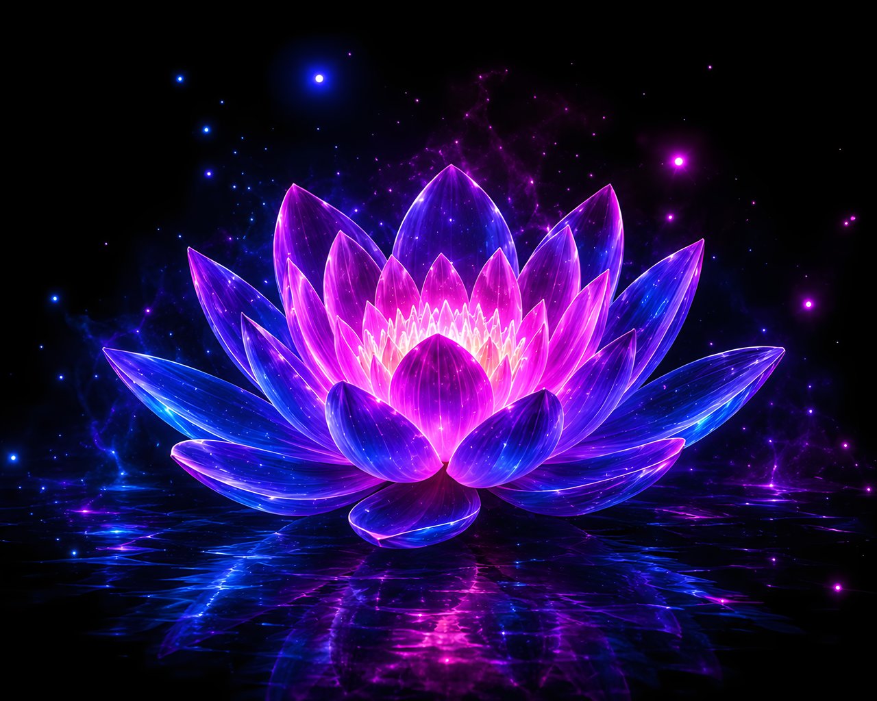Neon lotus in the water at night - SXGA wallpapers in 1280x1024 resolution
