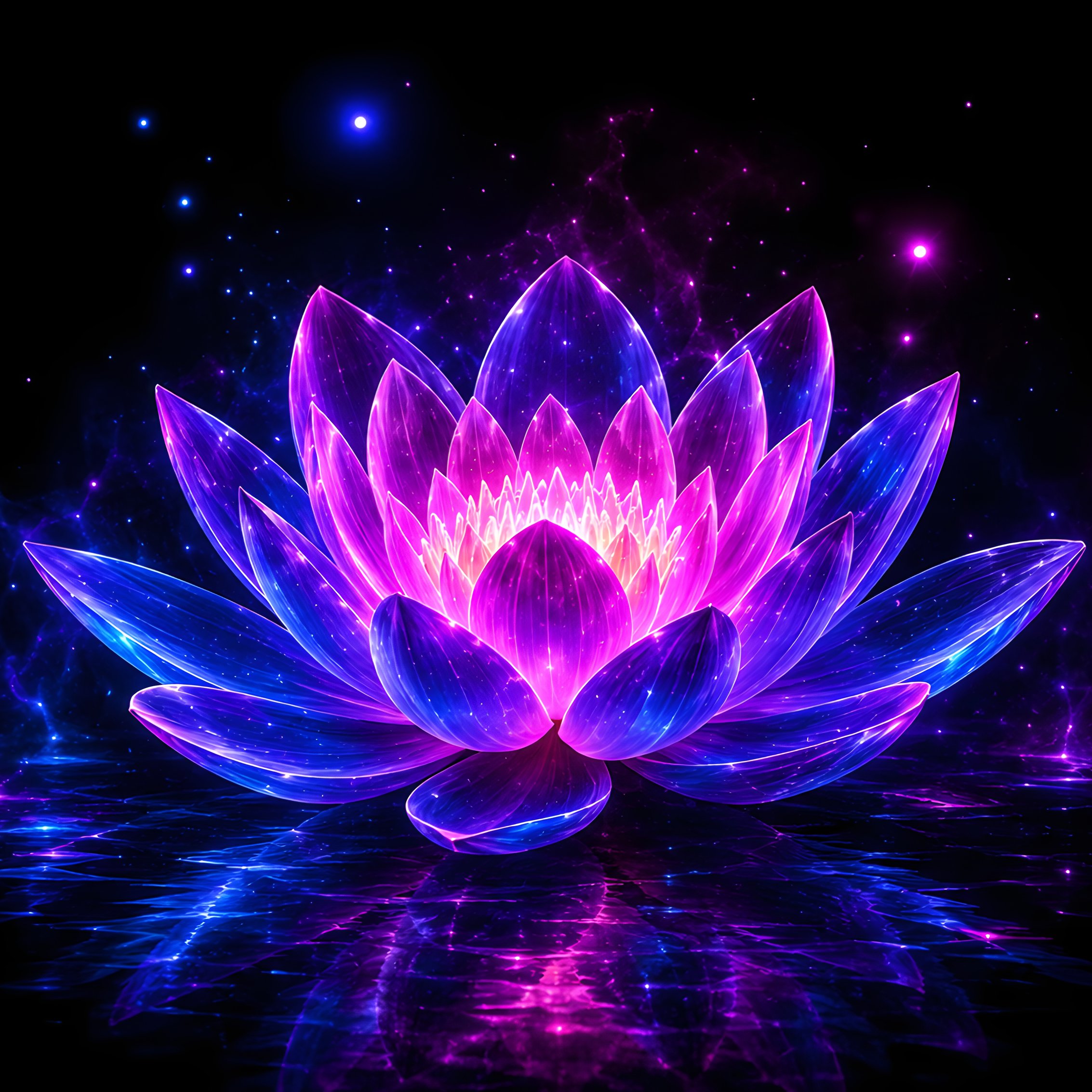 Neon lotus in the water at night - Wallpapers for iPad mini 8.3″ in 2266x2266 resolution