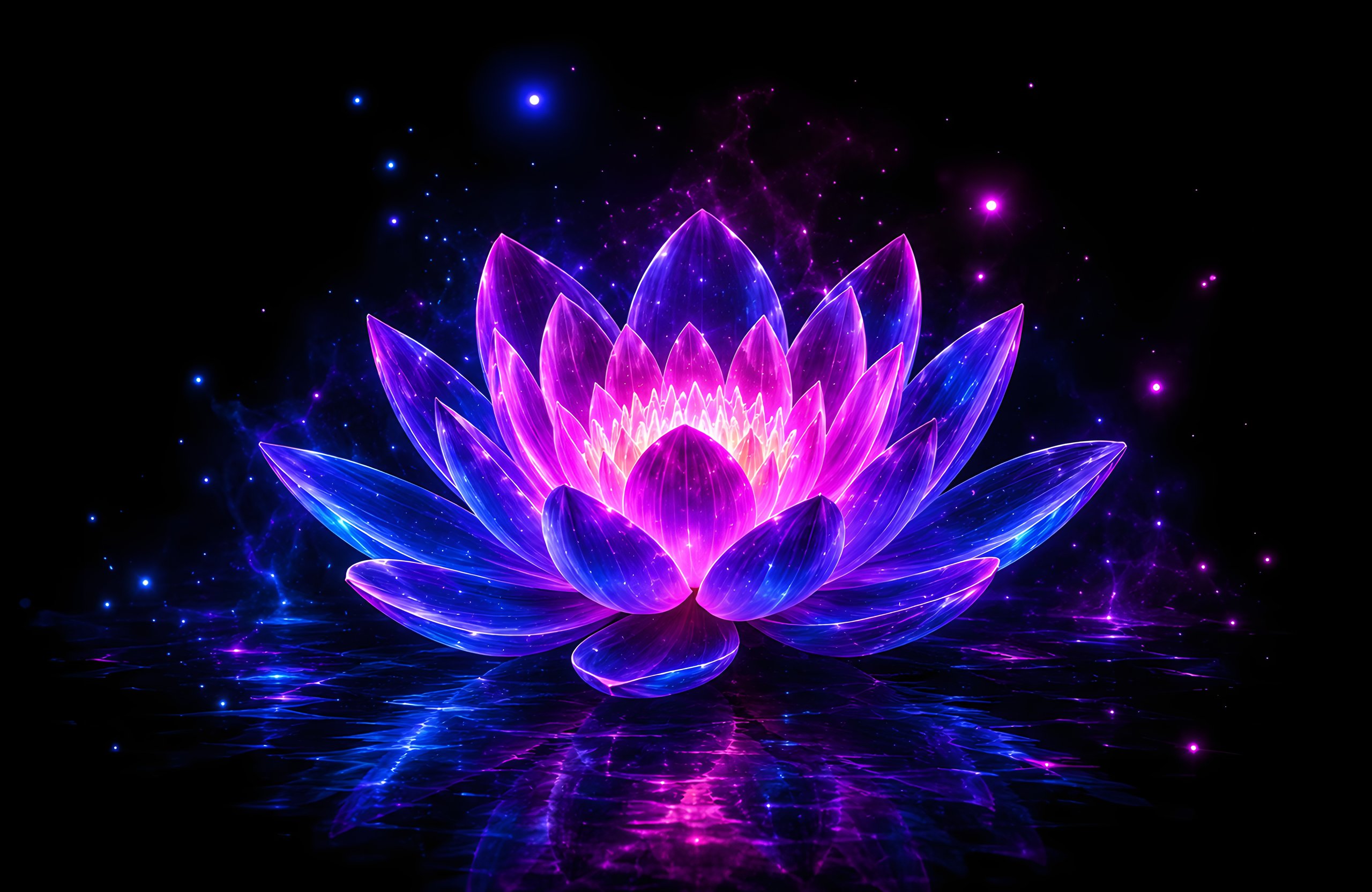Neon lotus in the water at night - Wallpapers for Apple MacBook Air 13 M2″ in 2560x1664 resolution