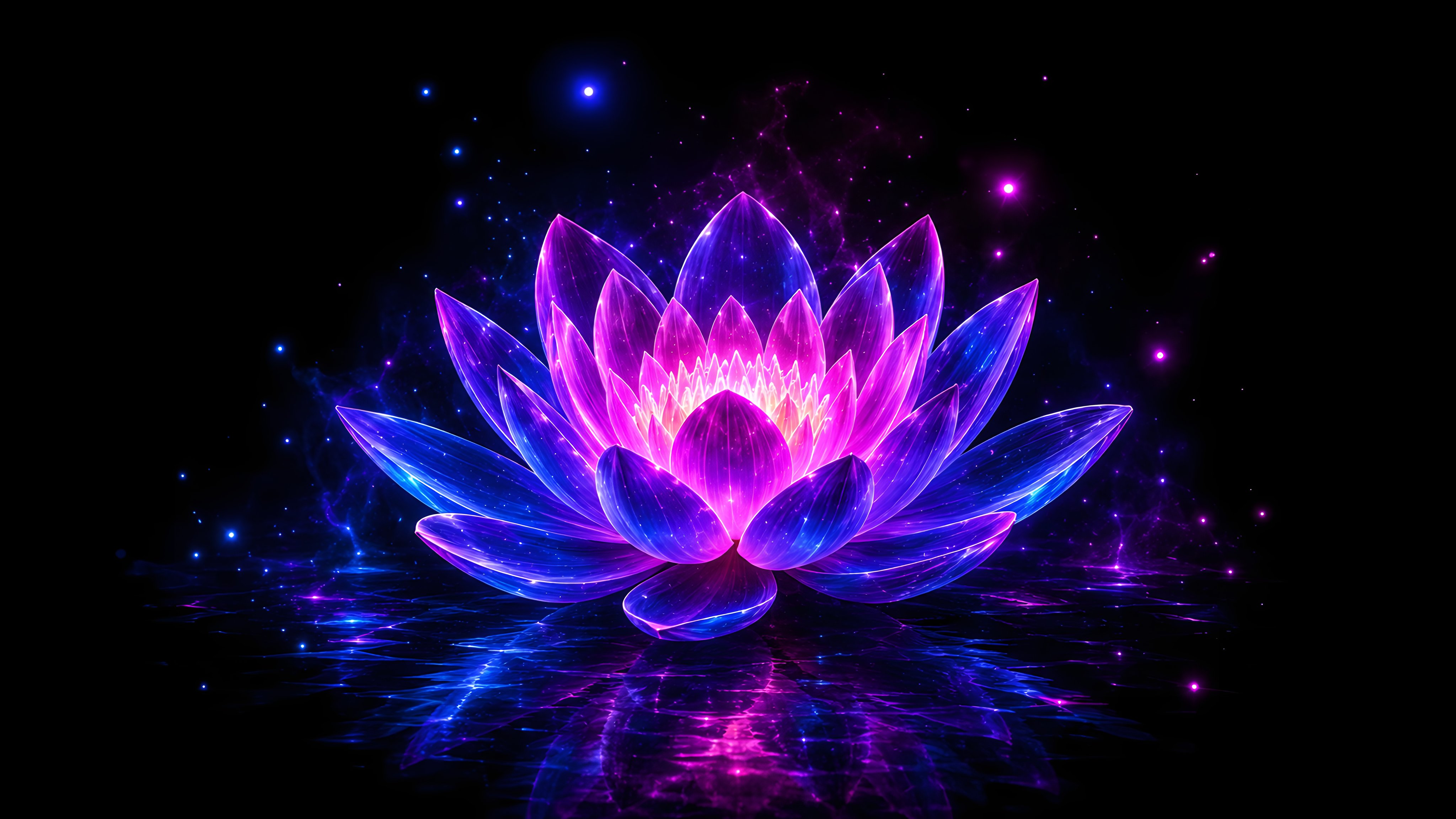 Neon lotus in the water at night - Wallpapers for Apple iMac 21.5″ in 4096x2304 resolution