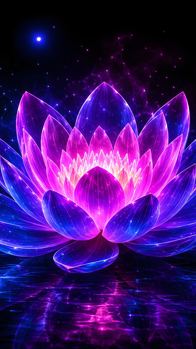 Neon lotus in the water at night - Wallpapers for iPhone 5/5S/5C/SE in 640x1136 resolution