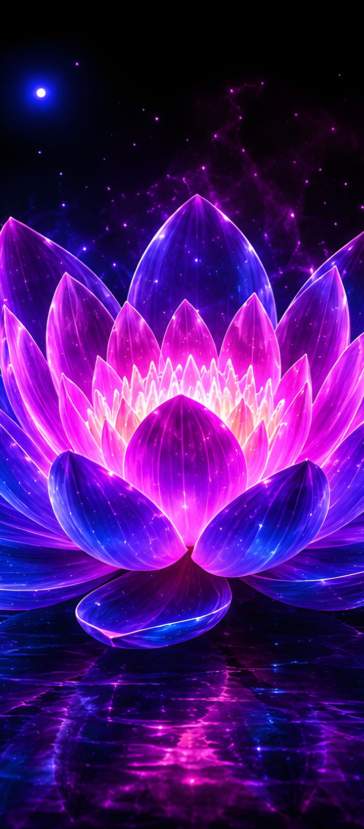 Neon lotus in the water at night - Wallpapers for Xiaomi Redmi 14C, POCO C71/C75/M7, Infinix Note 8 in 720x1640 resolution