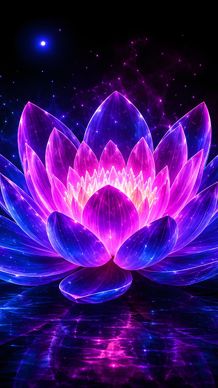 Neon lotus in the water at night - Wallpapers for iPhone 6/6S/7/8/SE2/SE3 in 750x1334 resolution