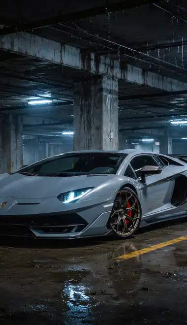 Обои отражение для Xiaomi 15T (1280x2772): Lamborghini Aventador, гараж, отражение, LED