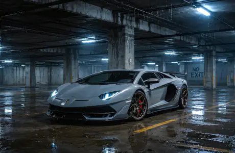 Обои машины: Lamborghini Aventador, гараж, отражение, LED