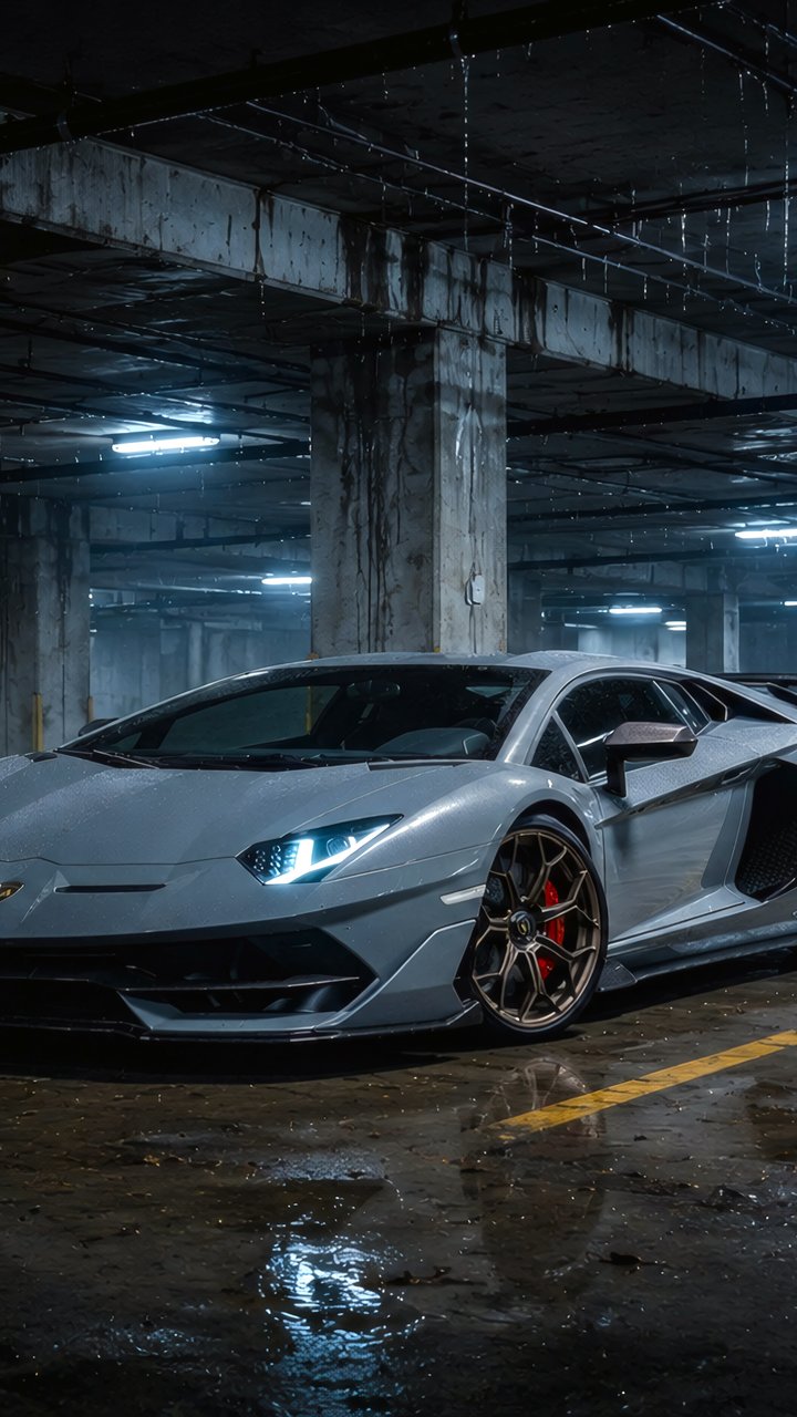 Серый Lamborghini Aventador в гараже - Обои для Samsung/LG в разрешении 720x1280