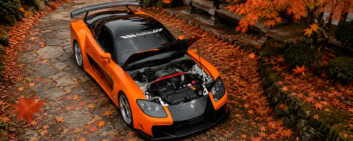Обои машины: Mazda RX-7, обвес, спойлер, осенние листья