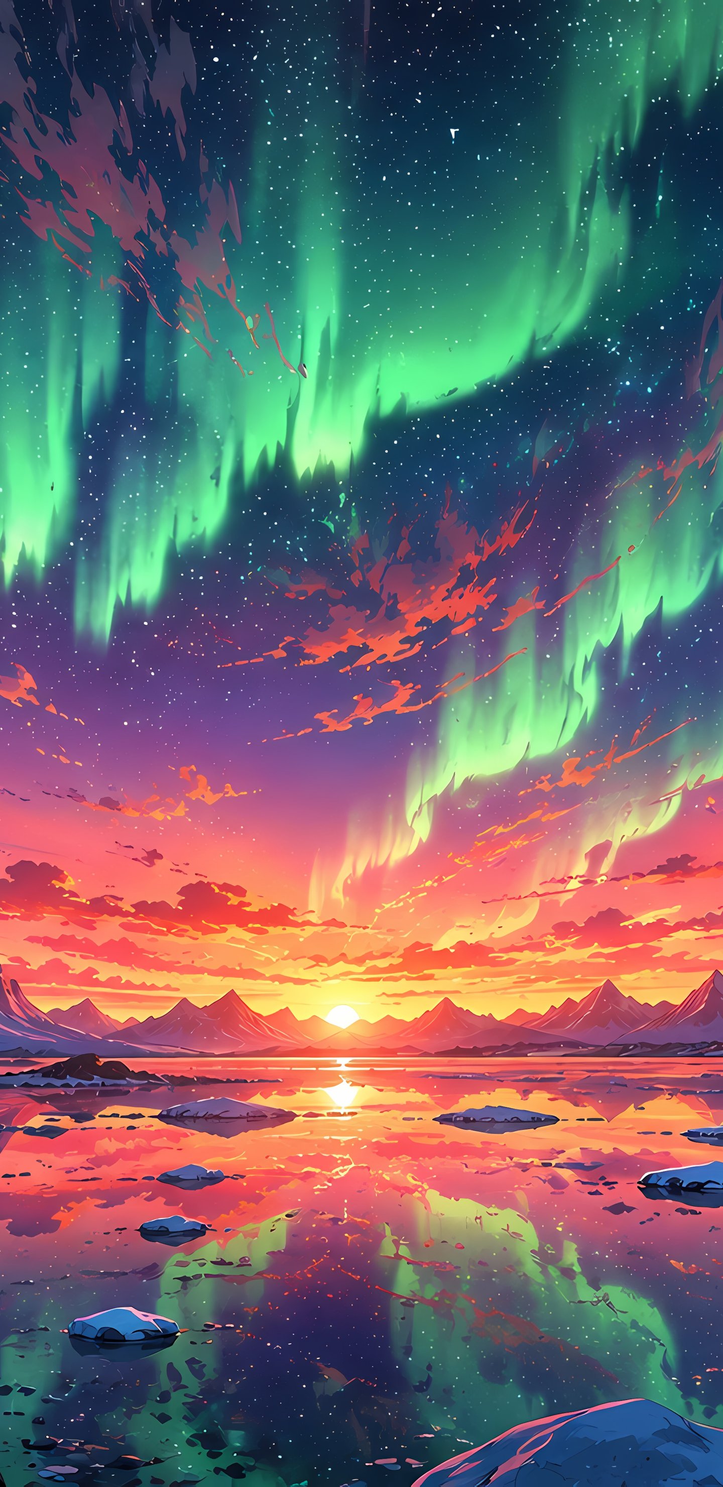 Green Aurora Over Winter Mountains - Wallpapers for Samsung Galaxy S8/S8+/Note 8/S9/S9+/Note 9 in 1440x2960 resolution