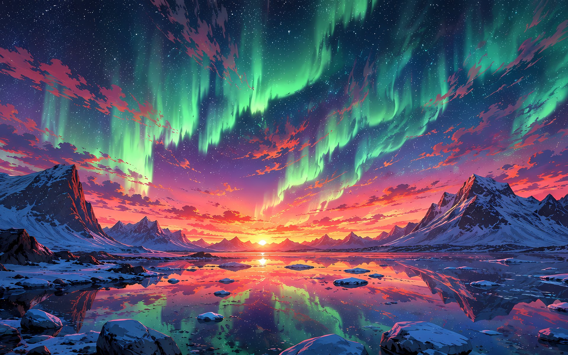 Green Aurora Over Winter Mountains - WUXGA wallpapers in 1920x1200 resolution