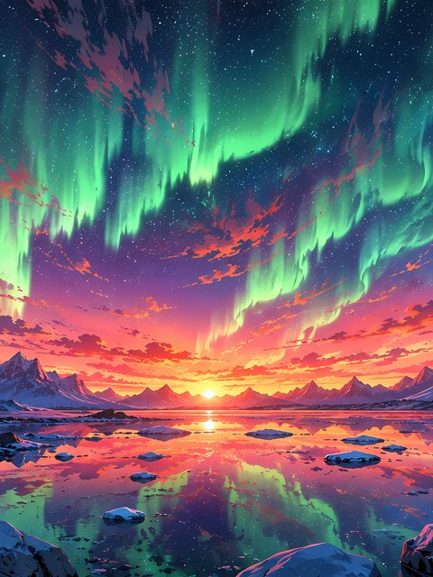 Green Aurora Over Winter Mountains - Wallpapers for HTC/BlackBerry in 480x640 resolution