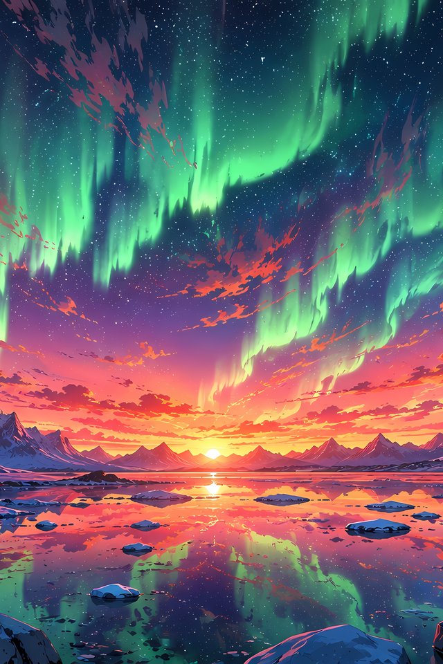 Green Aurora Over Winter Mountains - Wallpapers for iPhone 4/4S in 640x960 resolution