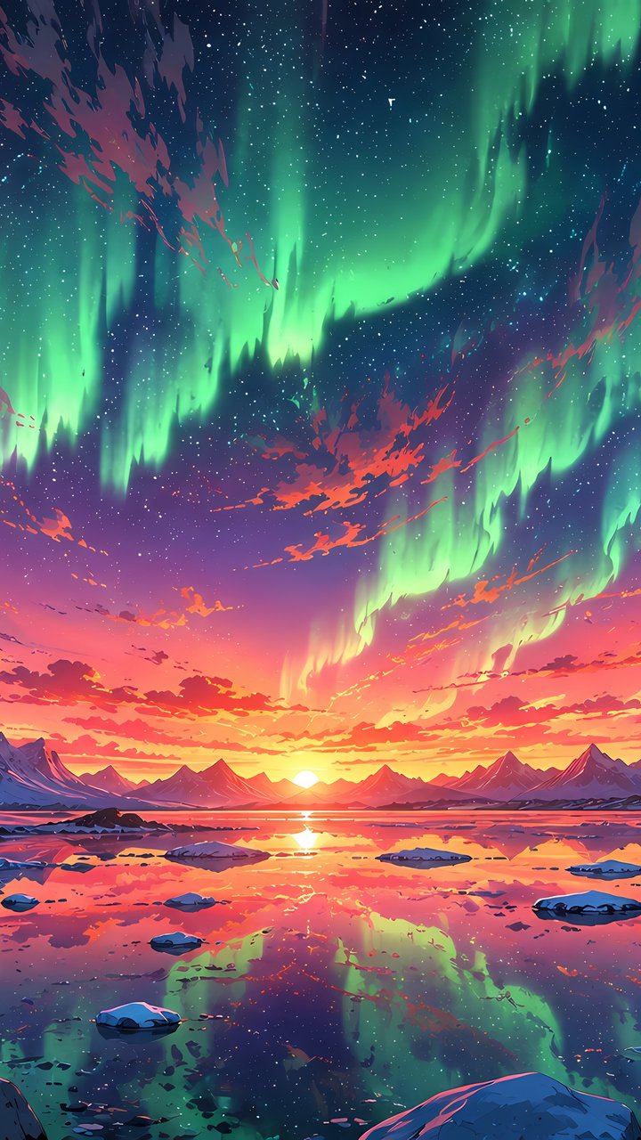 Green Aurora Over Winter Mountains - Wallpapers for Samsung/LG in 720x1280 resolution