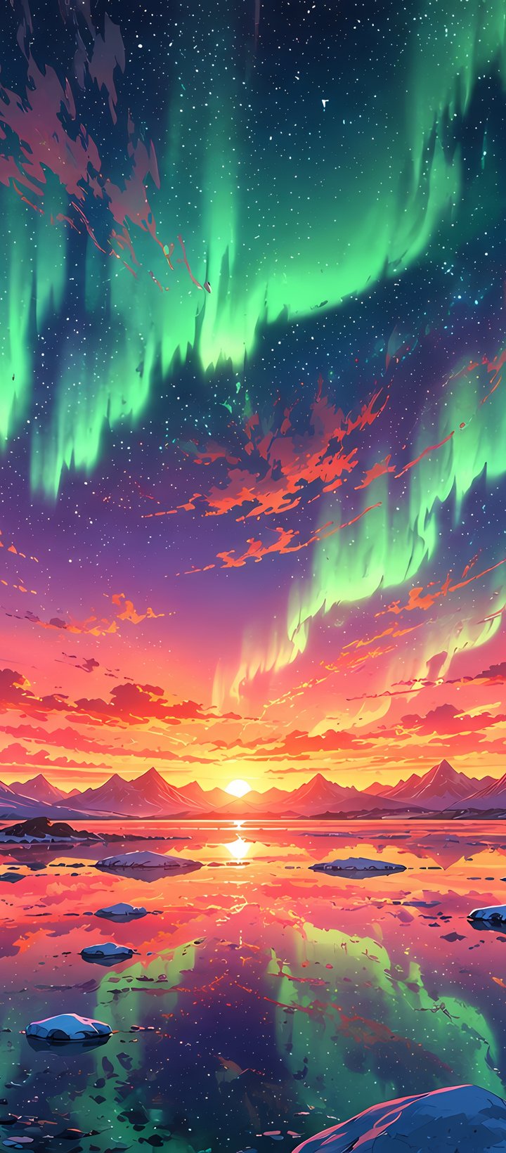 Green Aurora Over Winter Mountains - Wallpapers for Xiaomi Redmi 14C, POCO C71/C75/M7, Infinix Note 8 in 720x1640 resolution