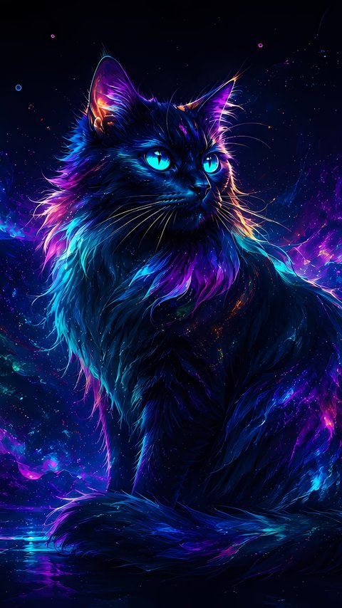 Neon black cat in a cosmic nebula - Wallpapers for LG/ASUS in 480x854 resolution