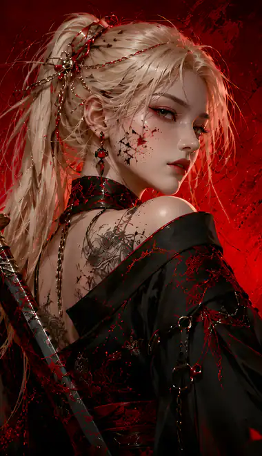 Makeup Wallpapers for Xiaomi 15T (1280x2772): samurai, warrior women, blonde, katana