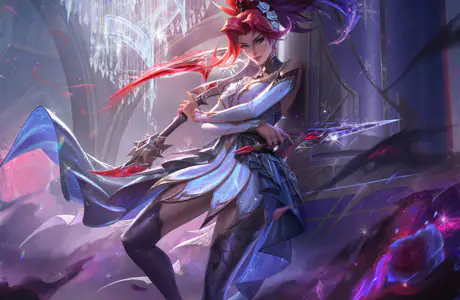 WSVGA обои игры (1024x600): Акали, League Of Legends, руины, кристаллы
