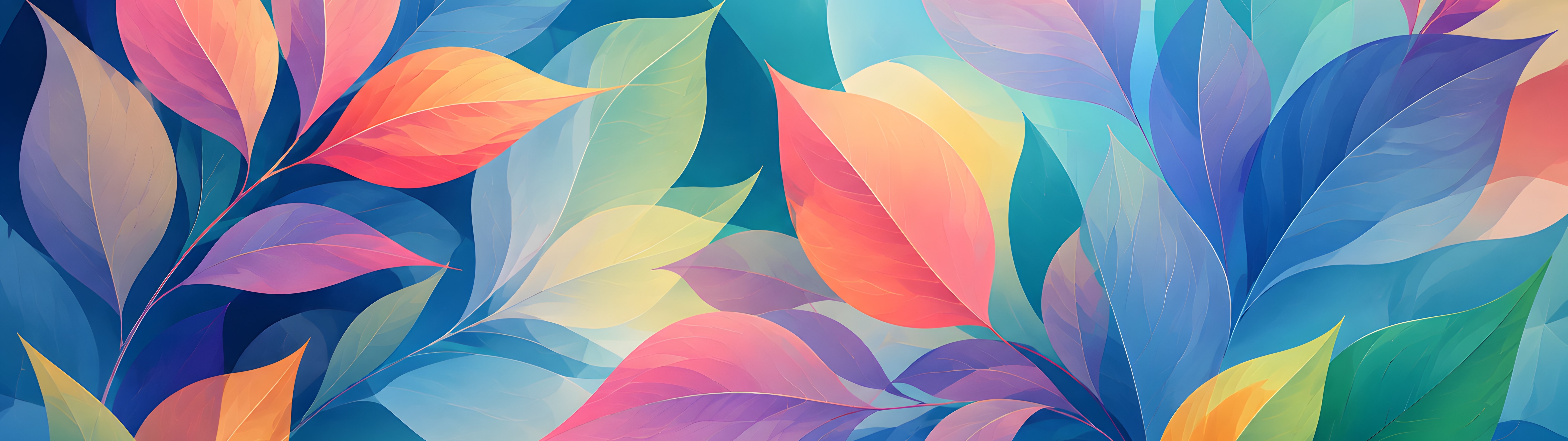 Colorful Leaves in Abstract Pattern - Dual Monitor Wallpapers in 7680x2160 resolution