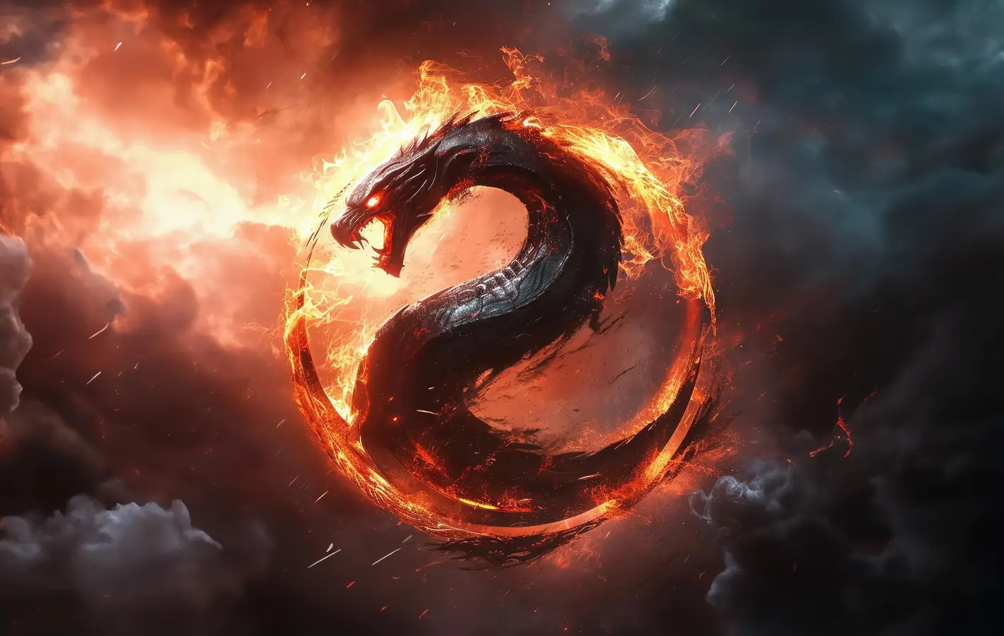 Mortal Kombat fiery dragon emblem — desktop and phone wallpaper, free download