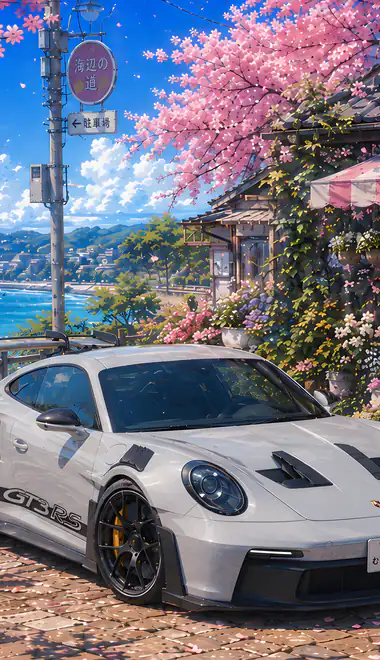 Обои цветы для Samsung, HTC, Sony (540x960): Porsche 911 GT3 RS, Япония, сакура, кафе