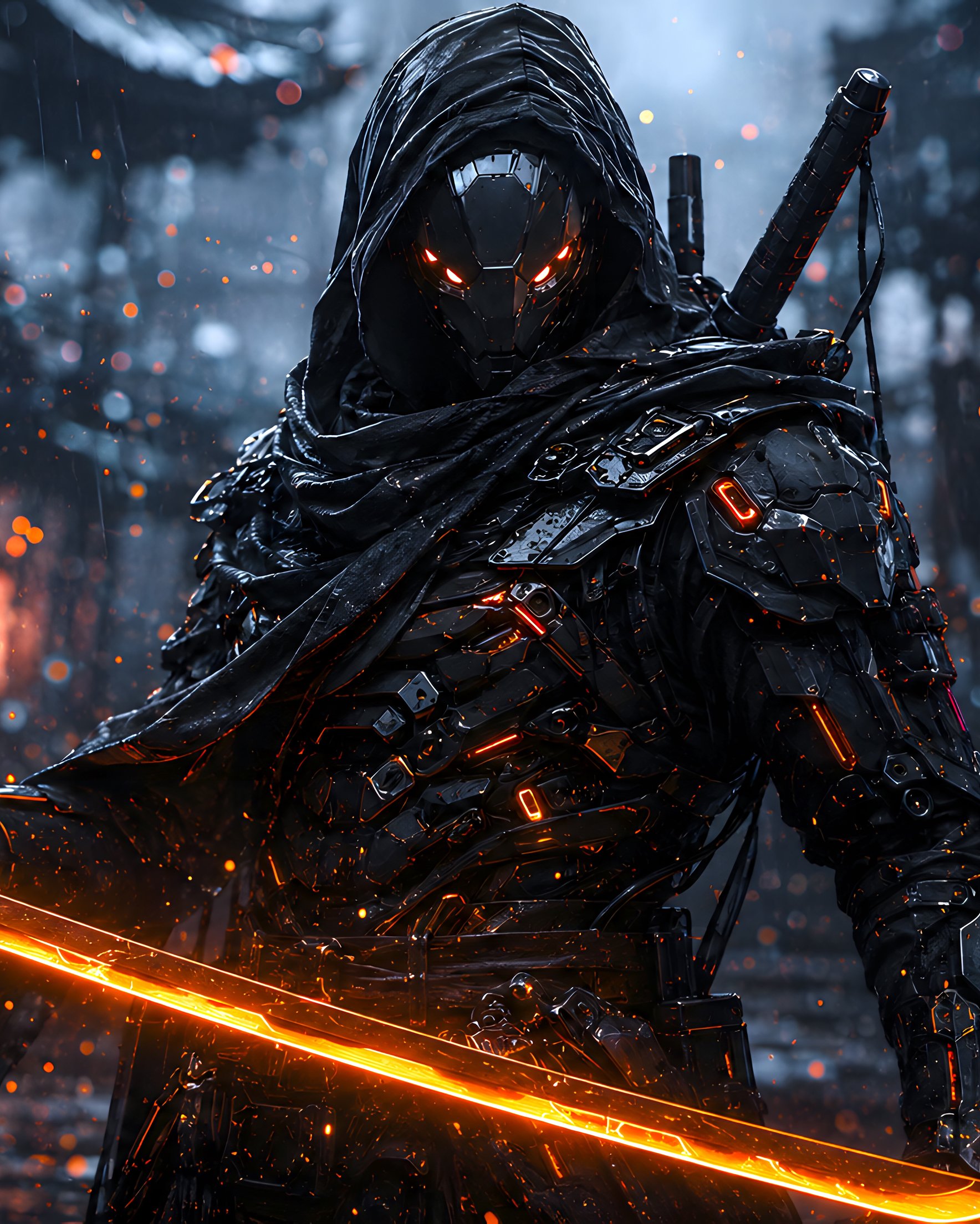 Cyberpunk Samurai with a Katana - Wallpapers for Samsung Galaxy Z Fold 2/3 in 1768x2208 resolution