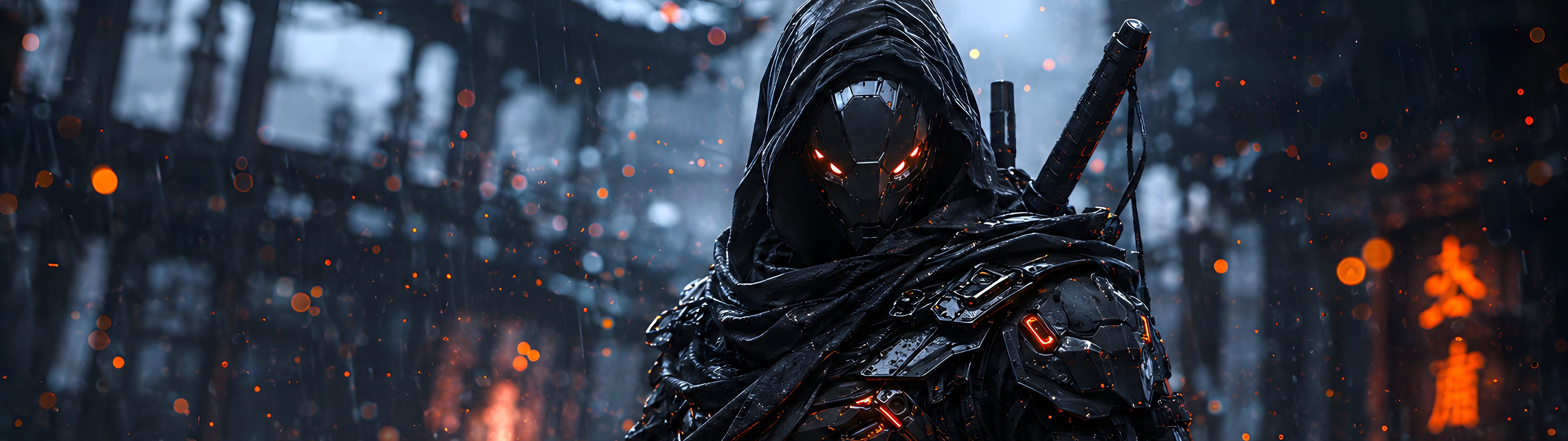Cyberpunk Samurai with a Katana - UltraWide 32:9 wallpapers in 3840x1080 resolution