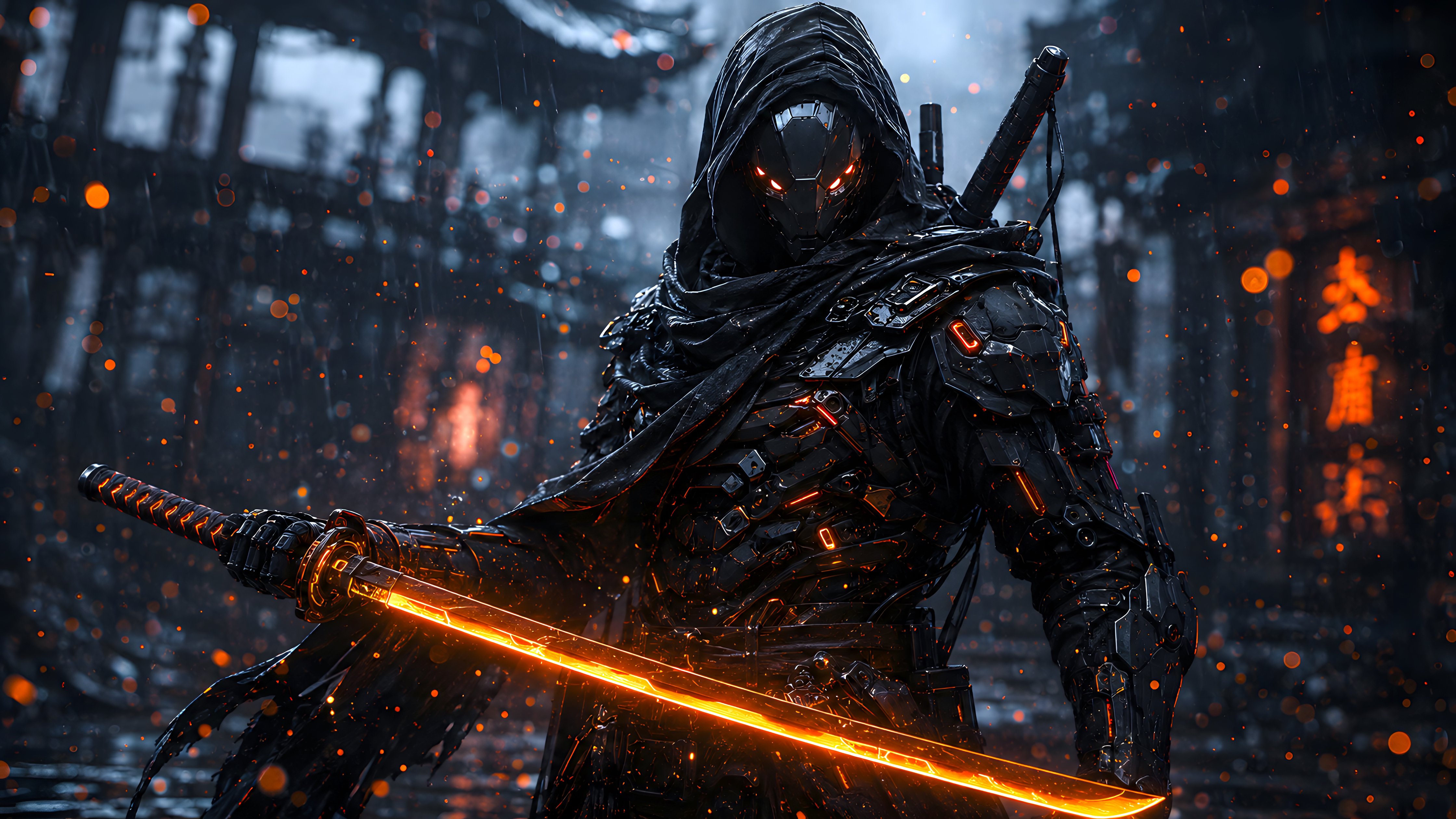 Cyberpunk Samurai with a Katana - Wallpapers for Apple iMac 24″ in 4480x2520 resolution