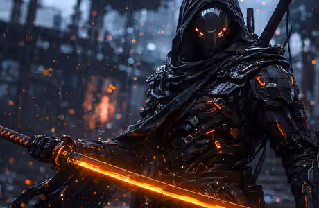 Futuristic Robot Wallpapers for MacBook Neo (2408x1506): cyberpunk, samurai, armor, katana