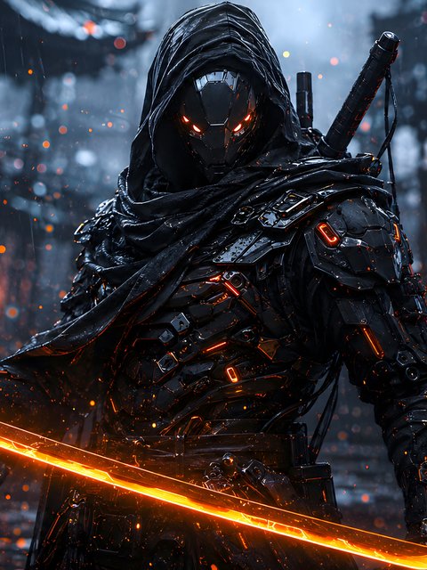 Cyberpunk Samurai with a Katana - Wallpapers for HTC/BlackBerry in 480x640 resolution