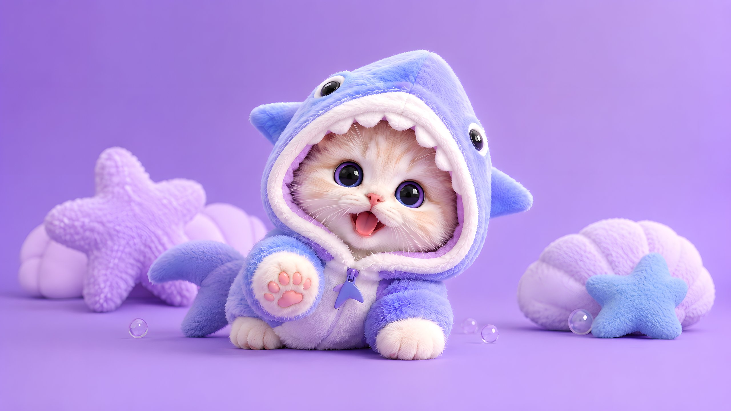 Kitten in a shark costume - 2K Quad HD wallpapers in 2560x1440 resolution