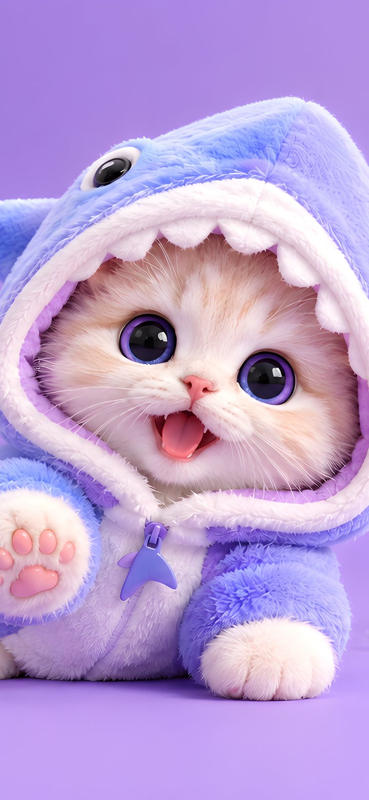 Kitten in a shark costume - Wallpapers for Samsung Galaxy A11/A20e/A20/M11, Xiaomi Redmi 9A/9C, POCO C40 in 720x1560 resolution