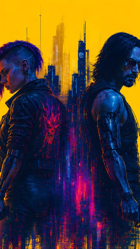Johnny Silverhand and V in Night City - Wallpapers for LG/ASUS in 480x854 resolution