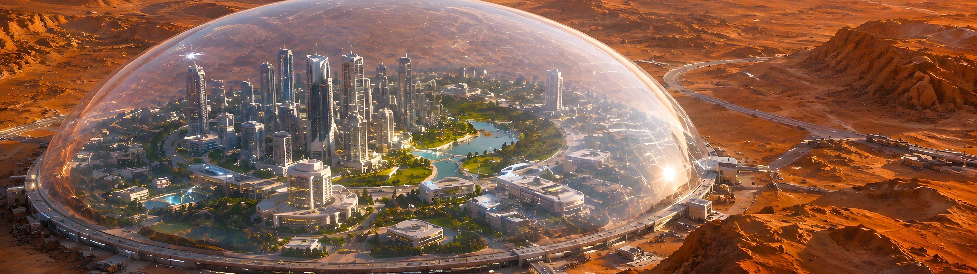 Habitable dome on Mars - UltraWide 32:9 wallpapers in 3840x1080 resolution