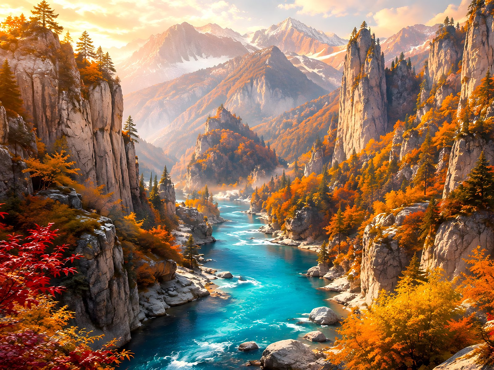Autumn Canyon with Turquoise River - UXGA wallpapers in 1600x1200 resolution