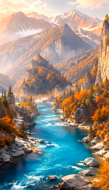 Обои скала для Samsung, Honor, Sony (1080x1920): каньон, осень, горы, река