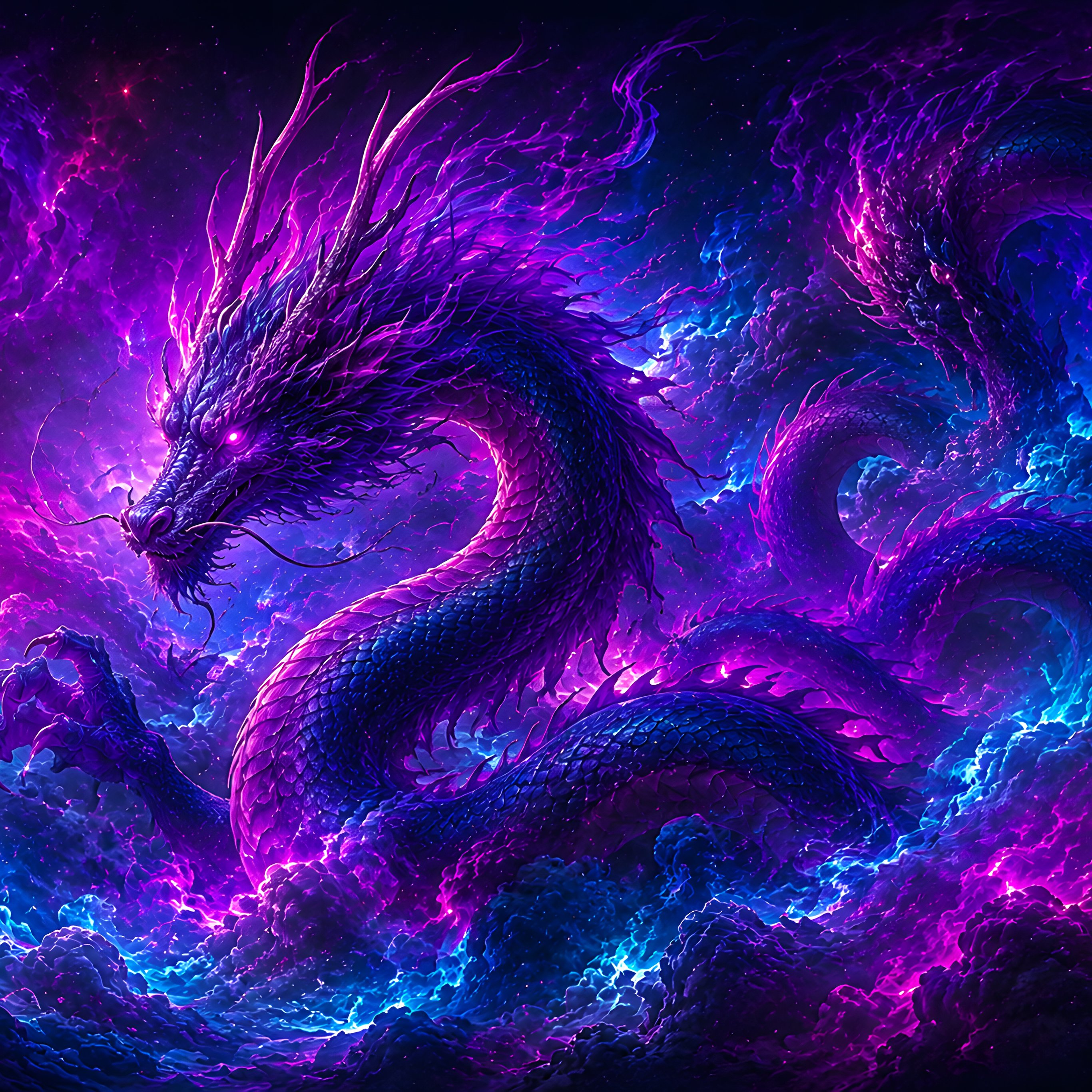 Dragon Above Pink and Blue Clouds - Wallpapers for iPad Pro 12.9″ in 2732x2732 resolution